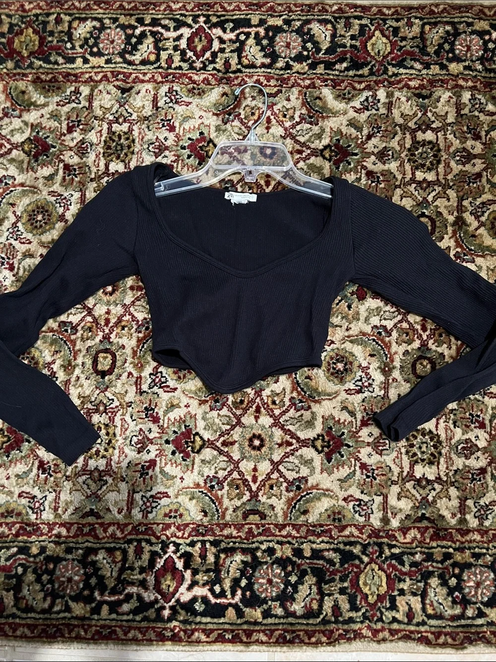 Zara Black Ribbed Long-Sleeve Cropped Top Size XS-S
